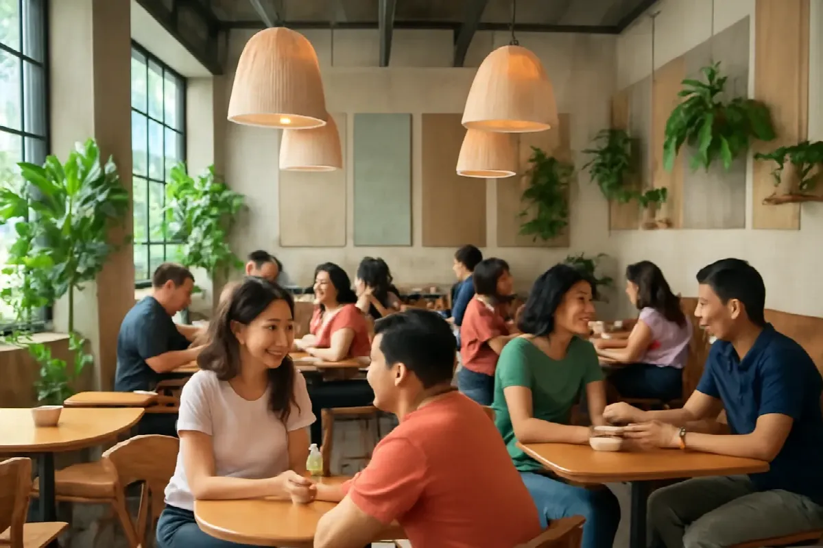 Giảm tiếng vang, tiếng dội trong quán trần cao, tường kính, sàn gạch