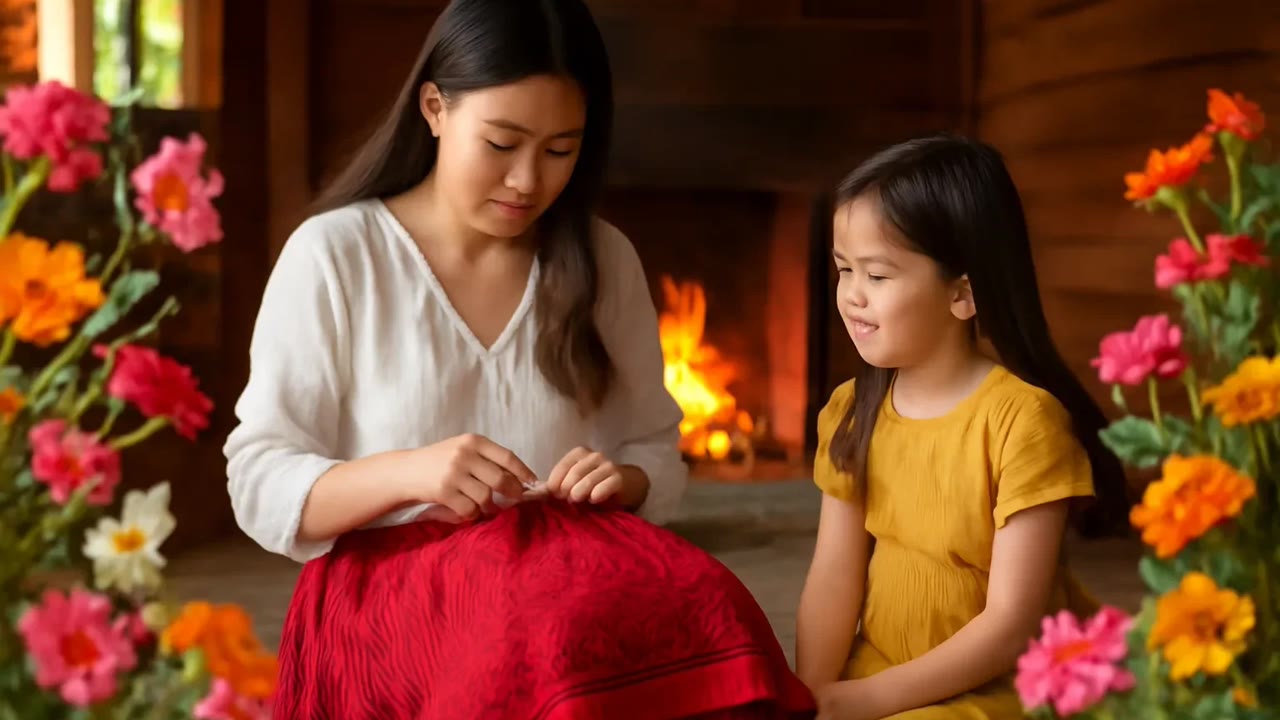 Ảnh nền ngang bài hát Váy xoè thêu chỉ đỏ