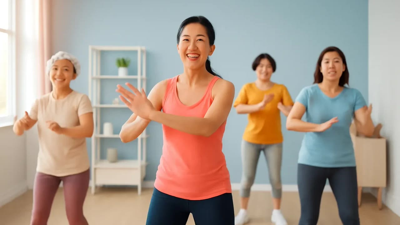 Ảnh nền ngang bài hát Cô giáo aerobic tóc bạc