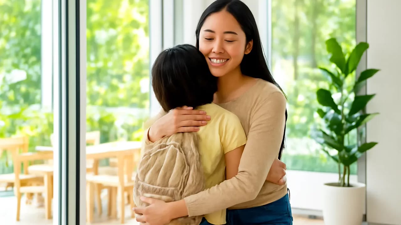 Ảnh nền ngang bài hát Cô ôm con buổi sáng