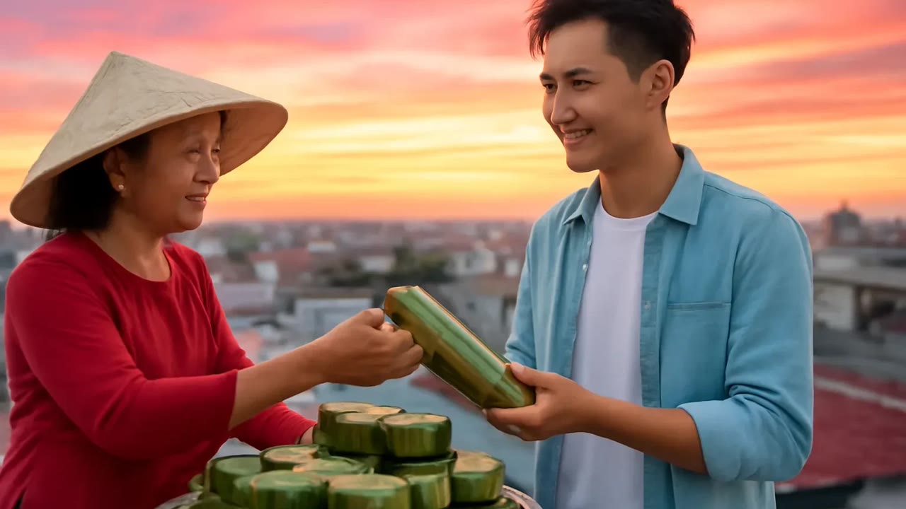Ảnh nền ngang bài hát Rổ bánh tét chợ quê