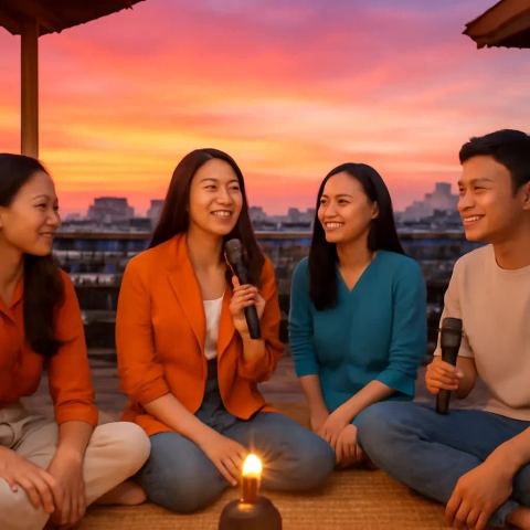 Ảnh bìa vuông bài hát Đêm hát canh trên chiếu — nhạc Pop vui tươi