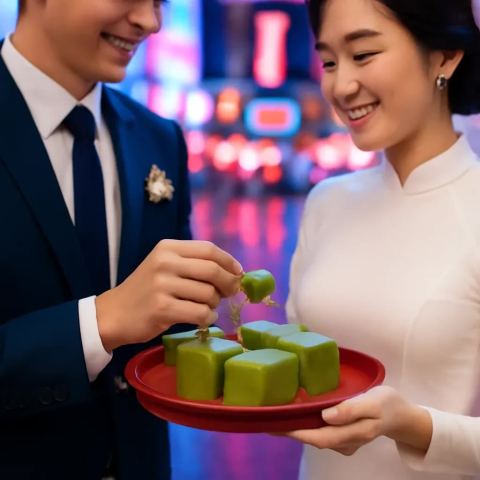 Ảnh bìa vuông bài hát Bánh phu thê trên mâm — nhạc Pop vui tươi