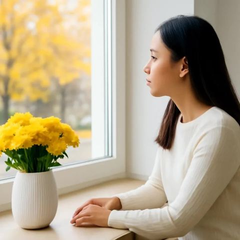 Ảnh bìa vuông bài hát Bình cúc trên bậu cửa — nhạc Ballad lãng mạn