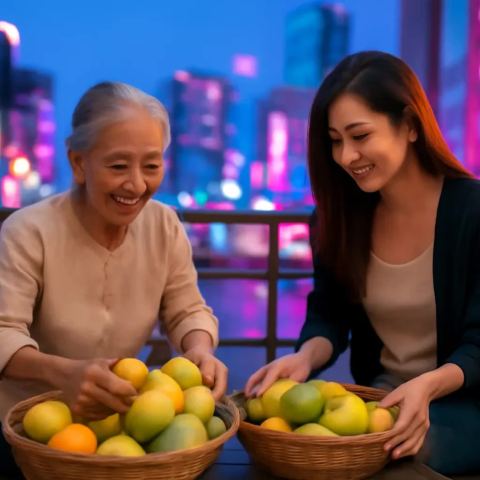 Ảnh bìa vuông bài hát Má ngồi lựa trái — nhạc Pop nhẹ nhàng