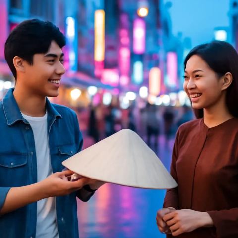 Ảnh bìa vuông bài hát Nón quai thao trả lại — nhạc Pop vui tươi